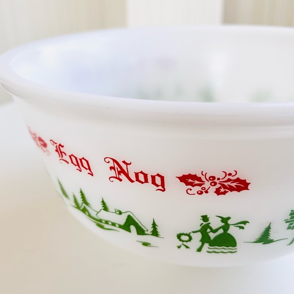 [Hazel-Atlas] Vintage MCM Holiday Egg Nog Milk Glass Punch Bowl Set - Picture 3 of 6